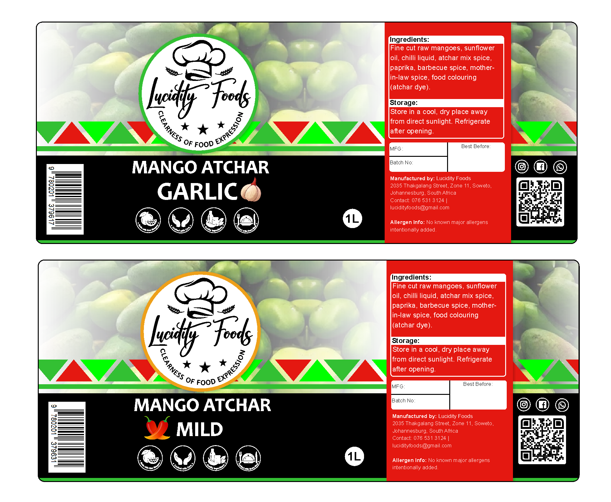 Lucidity Foods mango atchar label design